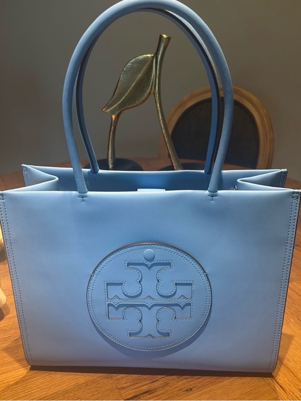 Tory Burch Baby Blue Leather Tote with Signature Logo